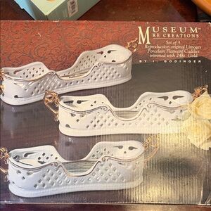 White Porcelain Flatware Caddies with Gold Trim